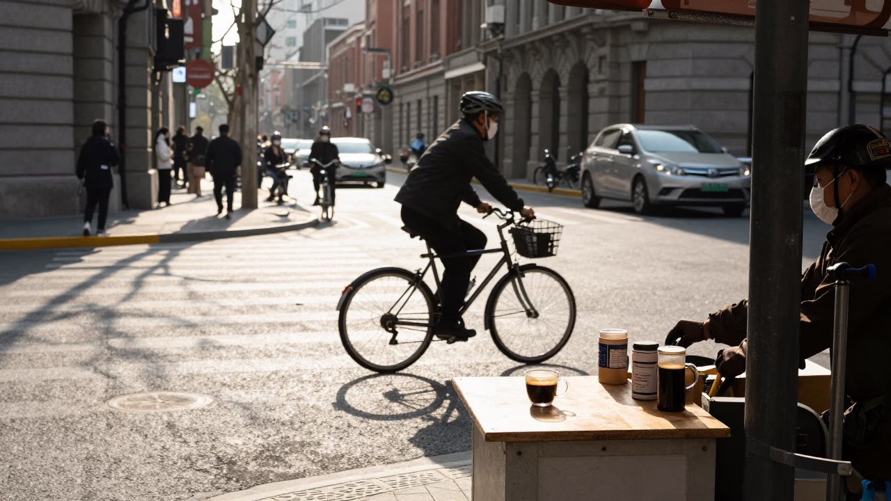 Street Scene in Shanghai at The Late Morning Light in in Shanghai, China