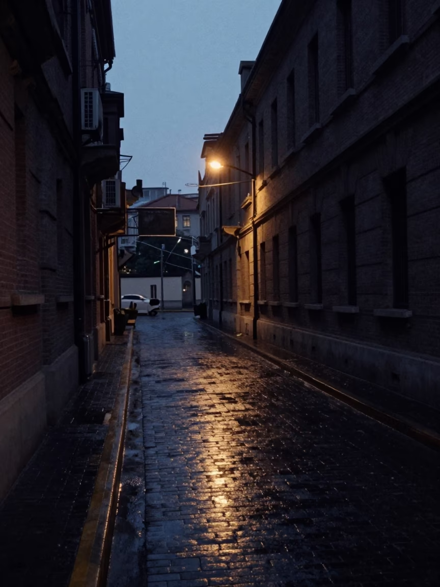 Street Scene in Shanghai at The Predawn Darkness Light in in Shanghai, China