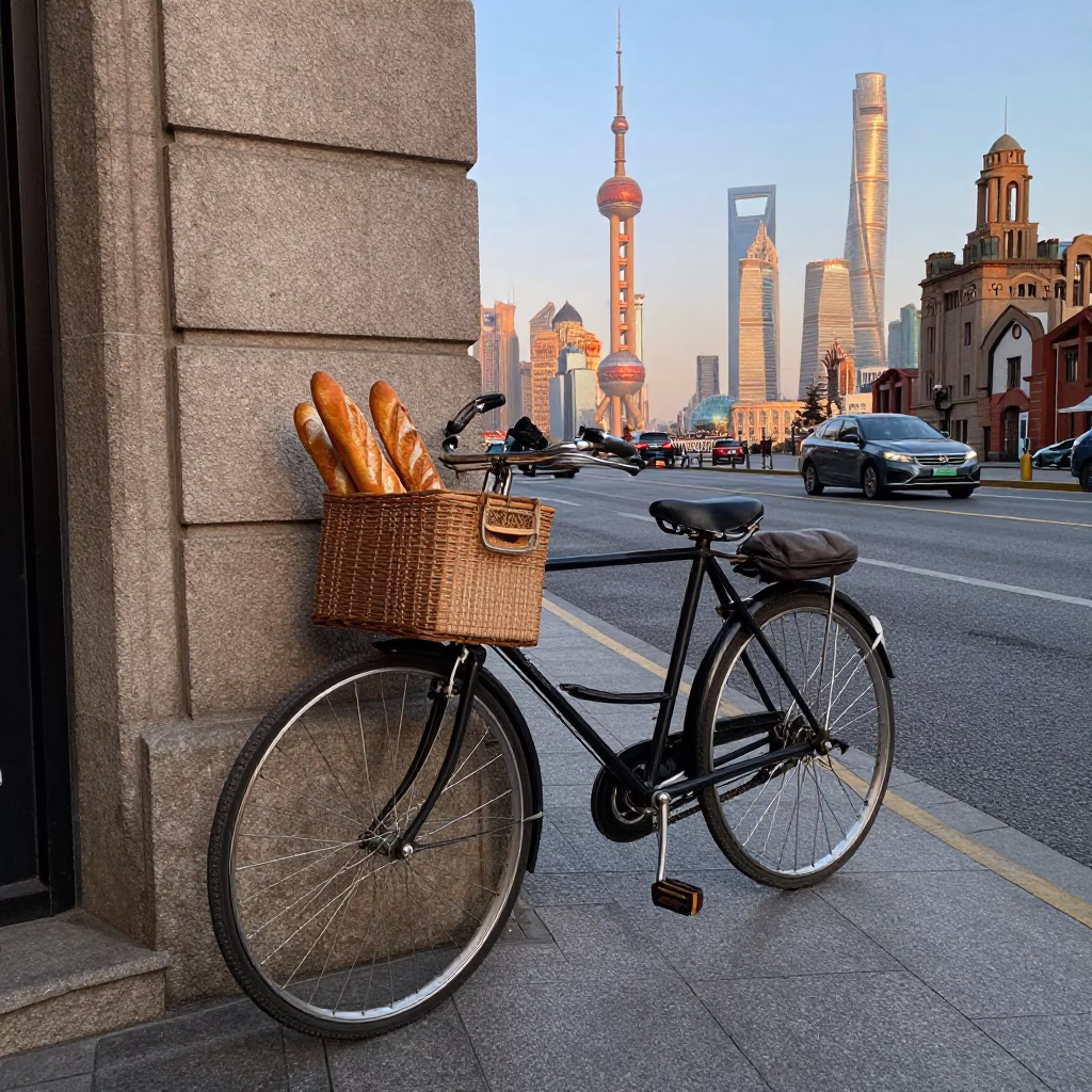 Street Scene in Shanghai at The Still Hours Before Dawn Light in in Shanghai, China