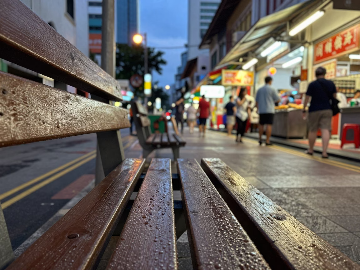 Street Scene in Singapore at As City Lights Begin To Glow in in Singapore, Singapore
