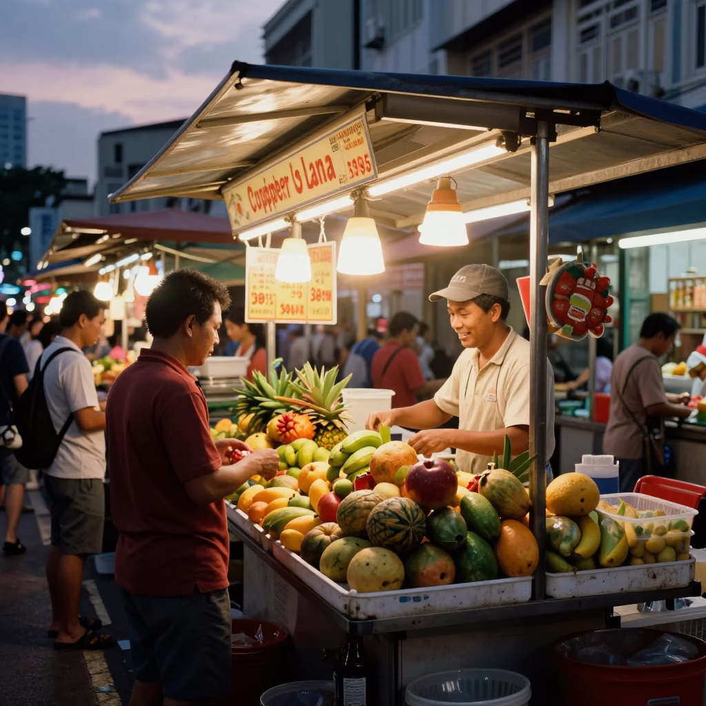 Street Scene in Singapore at Copper-toned Light Before Dusk in in Singapore, Singapore