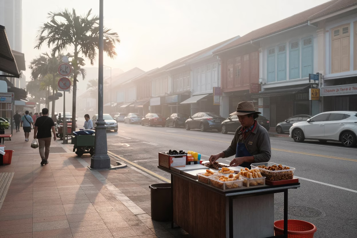 Street Scene in Singapore at Dawn Light in in Singapore, Singapore
