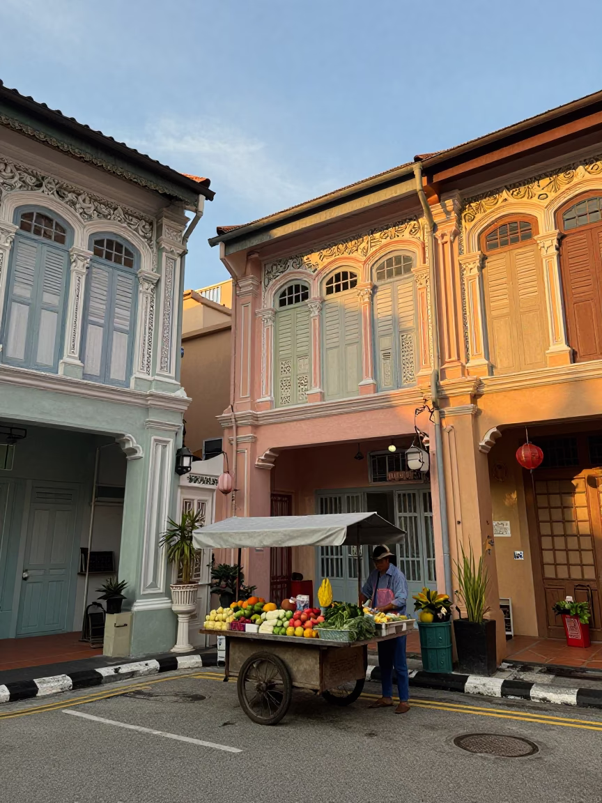 Street Scene in Singapore at Golden Hour in in Singapore, Singapore