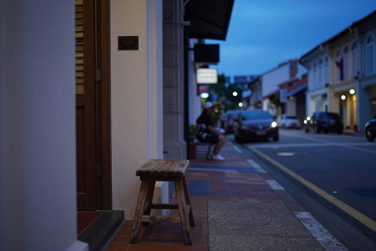 Street Scene in Singapore at Indigo Twilight After Sunset in in Singapore, Singapore