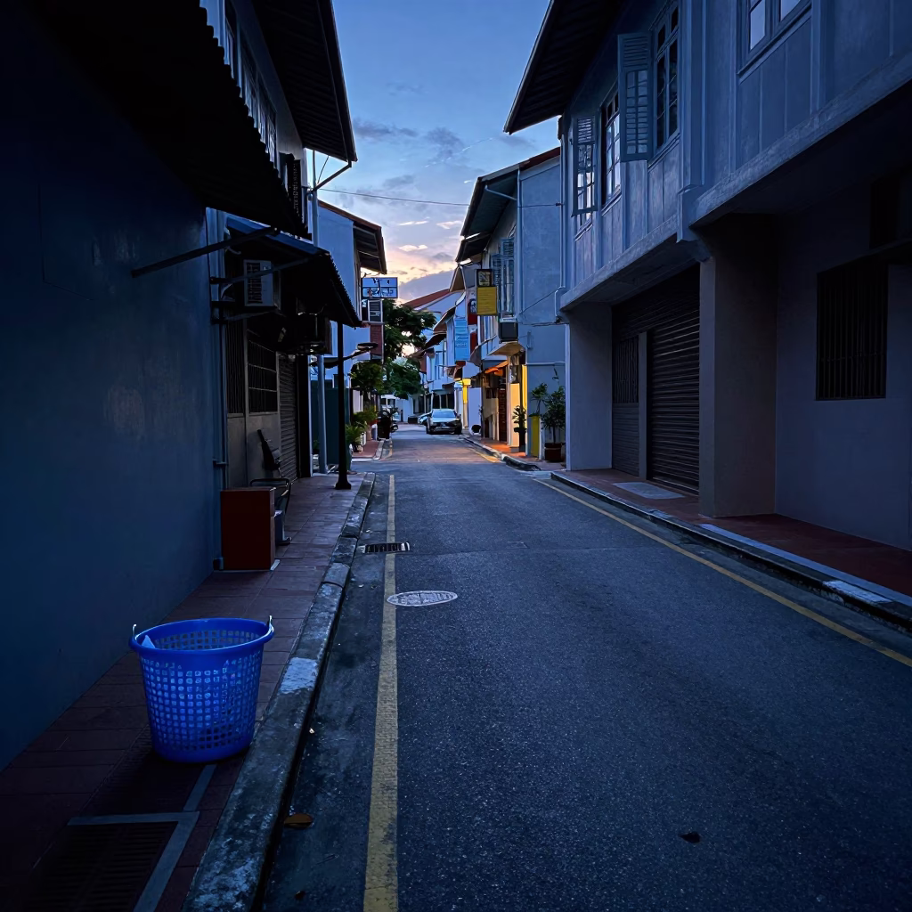 Street Scene in Singapore at Sunrise Light in in Singapore, Singapore