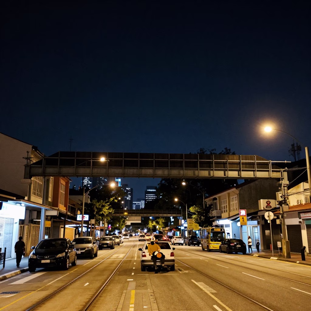 Street Scene in Singapore at The Deepest Night Sky Light in in Singapore, Singapore