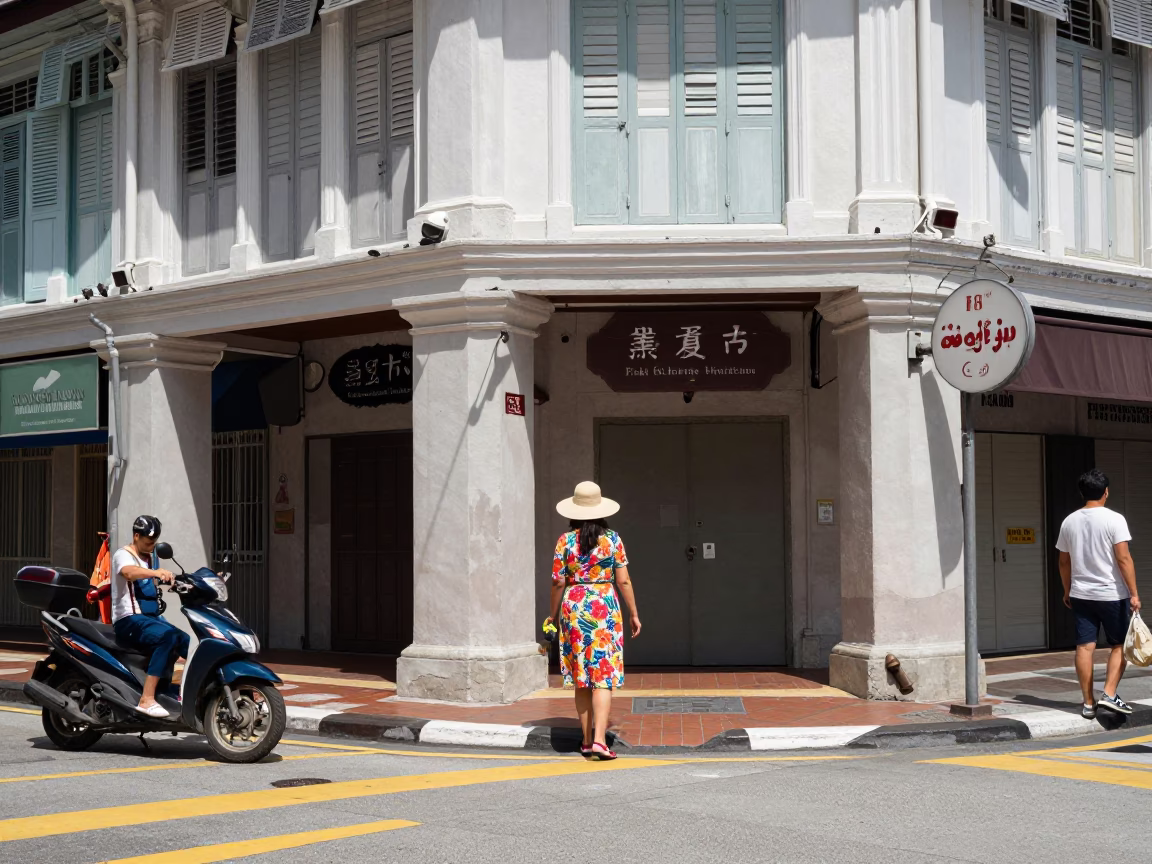 Street Scene in Singapore at The Flat Glare Of Noon Light in in Singapore, Singapore