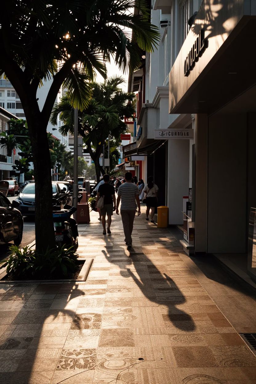 Street Scene in Singapore at The Late Afternoon Light in in Singapore, Singapore