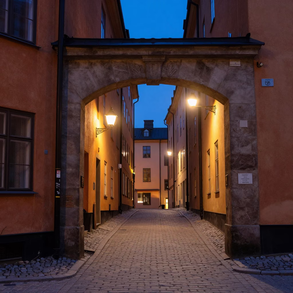 Street Scene in Stockholm at Blue Hour in in Stockholm, Sweden