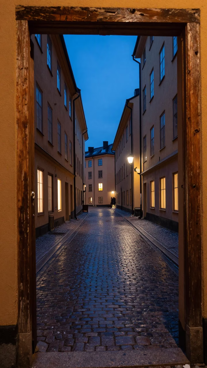 Street Scene in Stockholm at Blue Hour in in Stockholm, Sweden