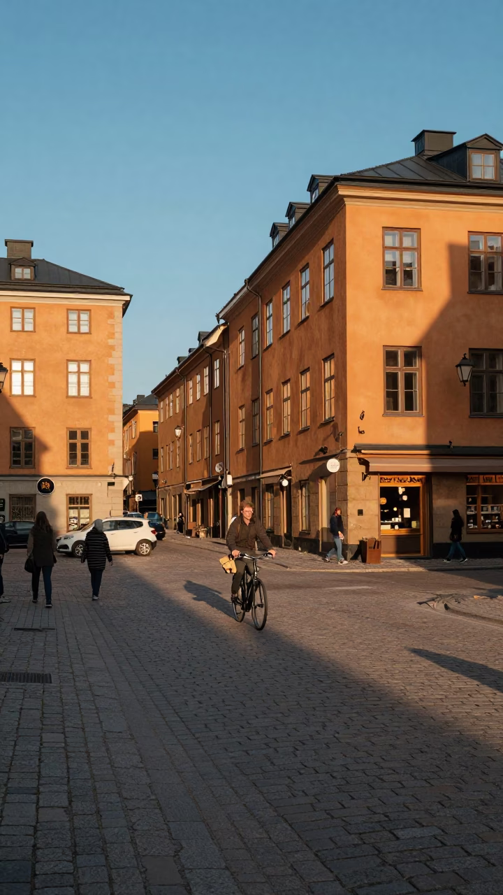 Street Scene in Stockholm at Clear Late-afternoon Light in in Stockholm, Sweden