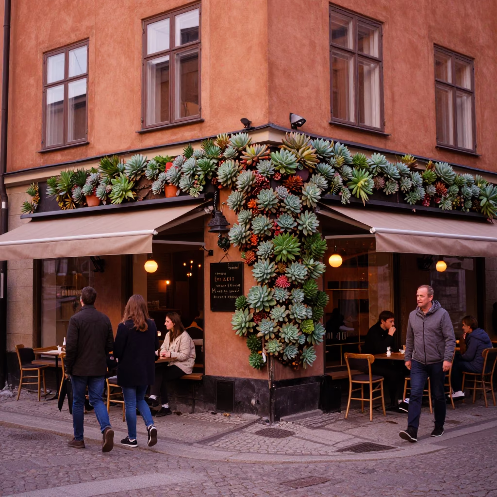 Street Scene in Stockholm at Copper-toned Light Before Dusk in in Stockholm, Sweden