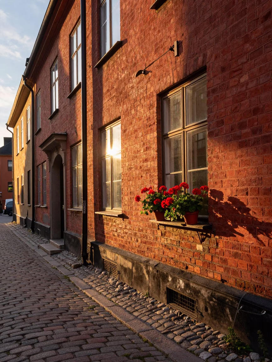 Street Scene in Stockholm at Honeyed Evening Light in in Stockholm, Sweden