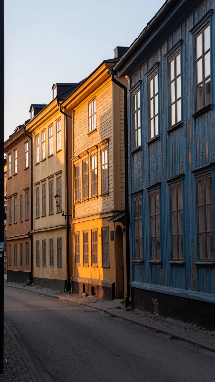 Street Scene in Stockholm at Honeyed Evening Light in in Stockholm, Sweden