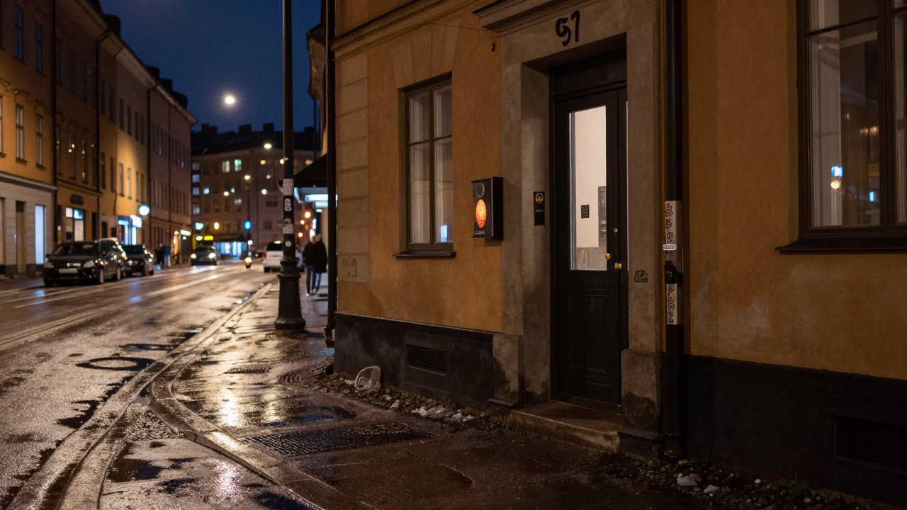 Street Scene in Stockholm at Midnight Light in in Stockholm, Sweden