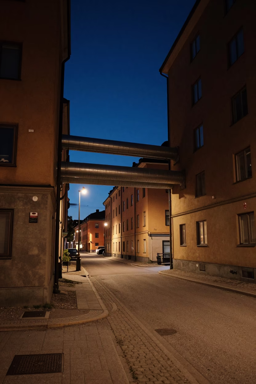 Street Scene in Stockholm at Midnight Light in in Stockholm, Sweden