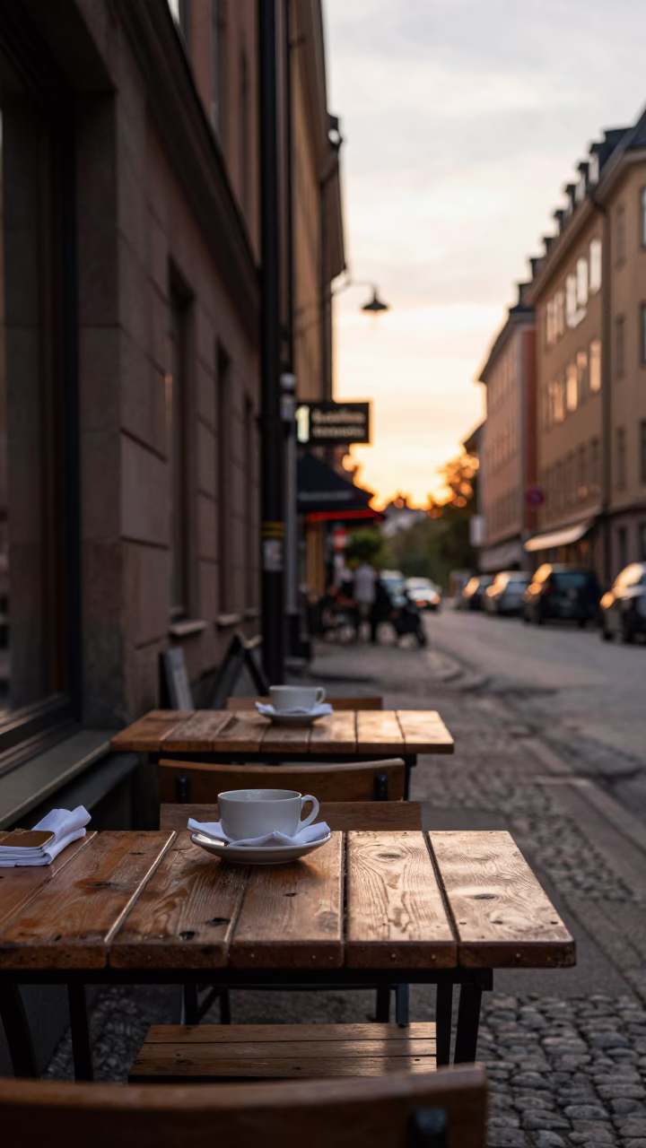 Street Scene in Stockholm at Sunset Light in in Stockholm, Sweden