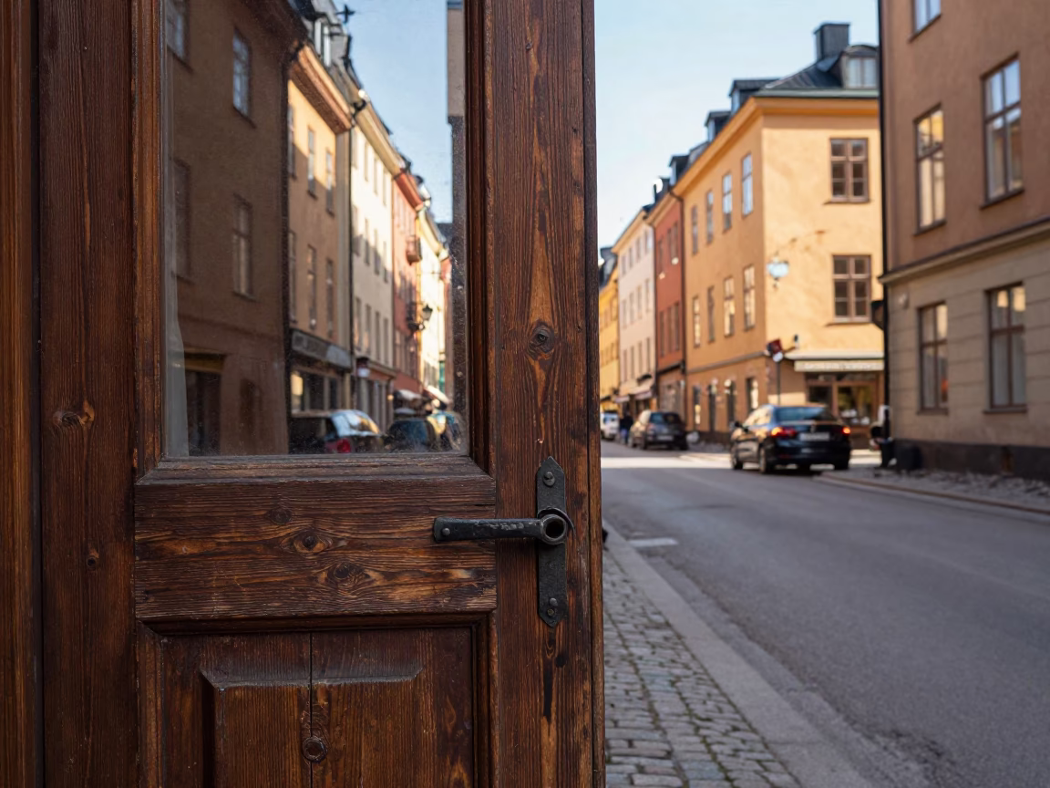 Street Scene in Stockholm at The Flat Glare Of Noon Light in in Stockholm, Sweden