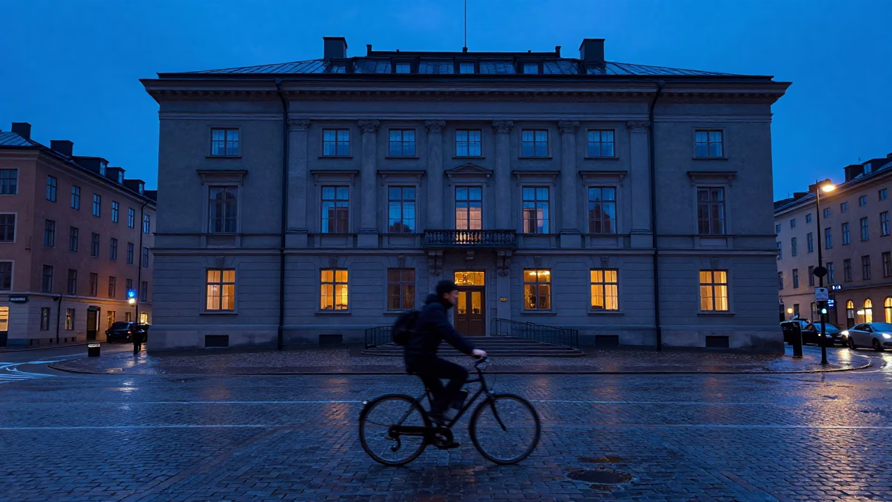Street Scene in Stockholm at The Last Blue Light Of Evening in in Stockholm, Sweden