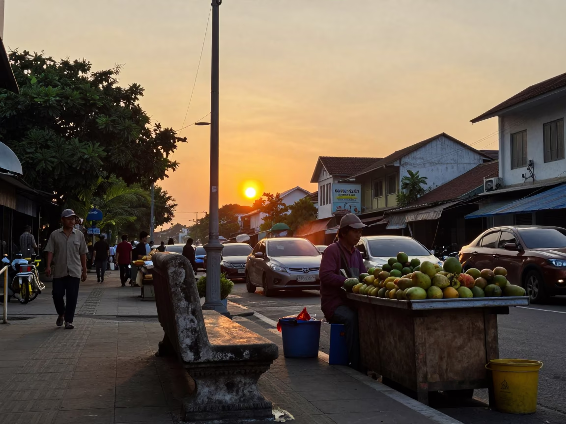Street Scene in Surabaya at As The Sun Drops Toward The Horizon in in Surabaya, Indonesia