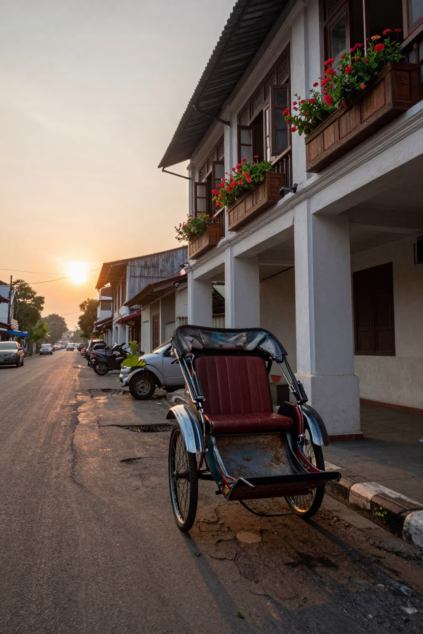 Street Scene in Surabaya at As The Sun Drops Toward The Horizon in in Surabaya, Indonesia