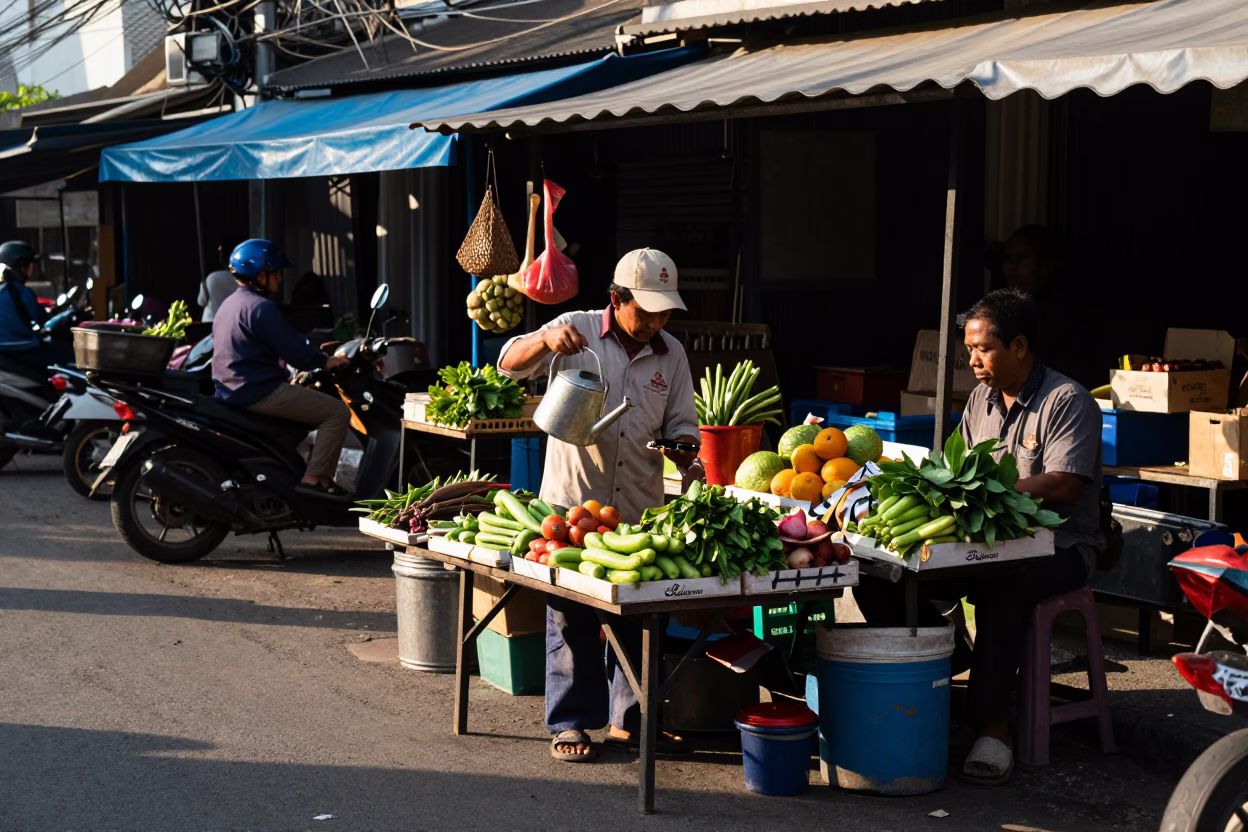 Street Scene in Surabaya at Clear Late-afternoon Light in in Surabaya, Indonesia