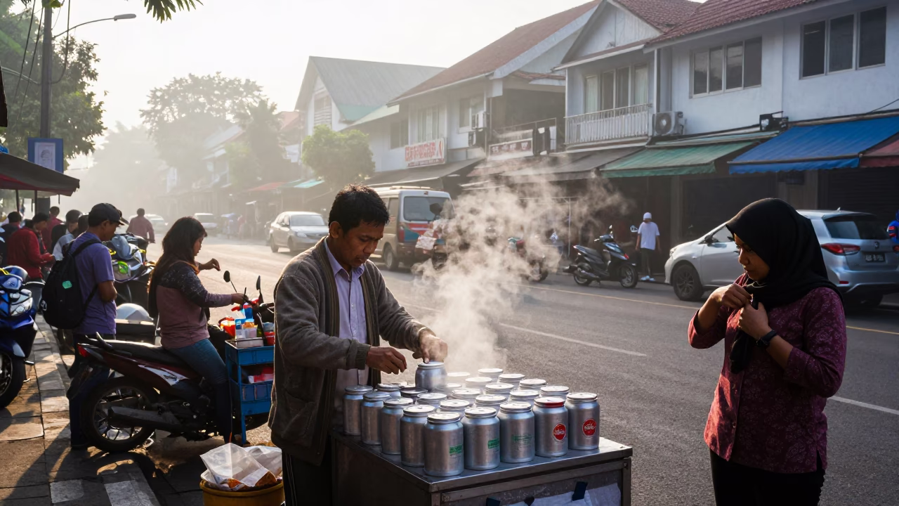 Street Scene in Surabaya at Dawn Light in in Surabaya, Indonesia