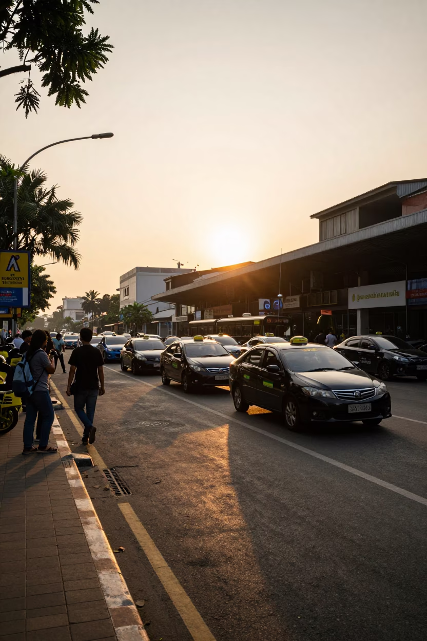 Street Scene in Surabaya at Golden Hour in in Surabaya, Indonesia