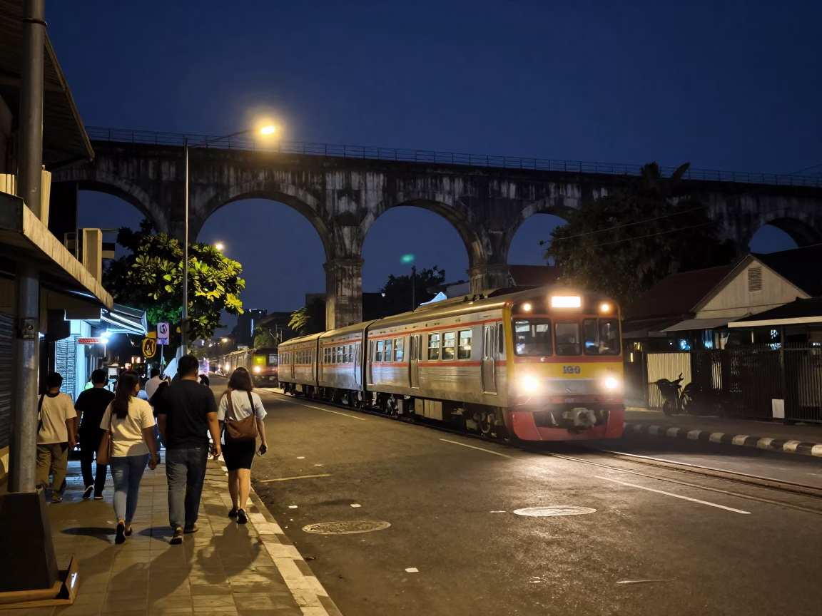 Street Scene in Surabaya at Midnight Light in in Surabaya, Indonesia