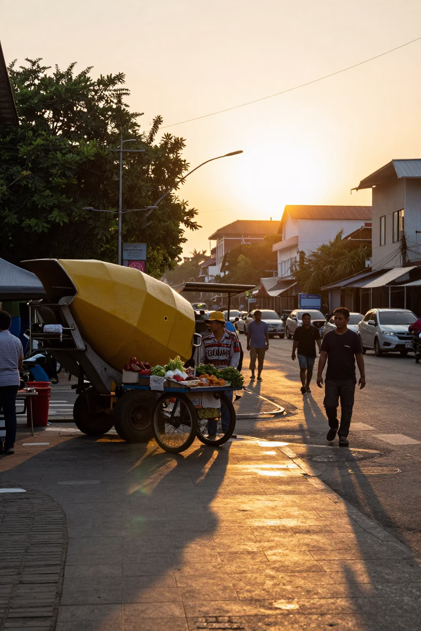 Street Scene in Surabaya at Sunset Light in in Surabaya, Indonesia