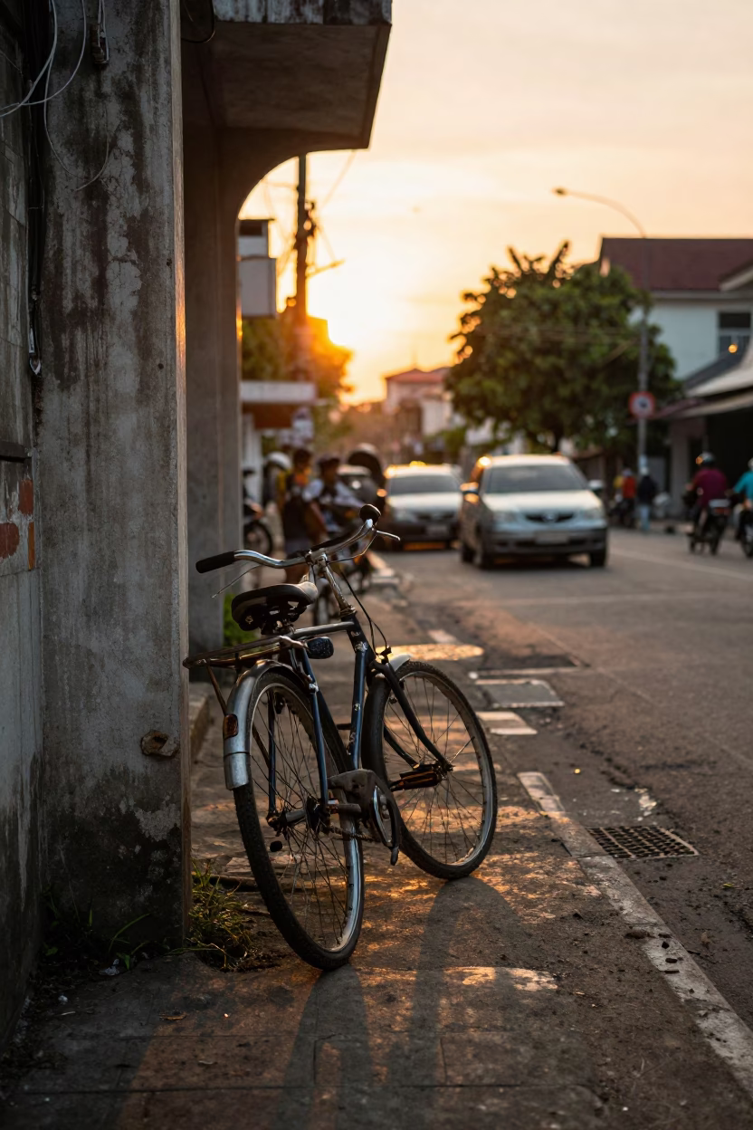 Street Scene in Surabaya at Sunset Light in in Surabaya, Indonesia