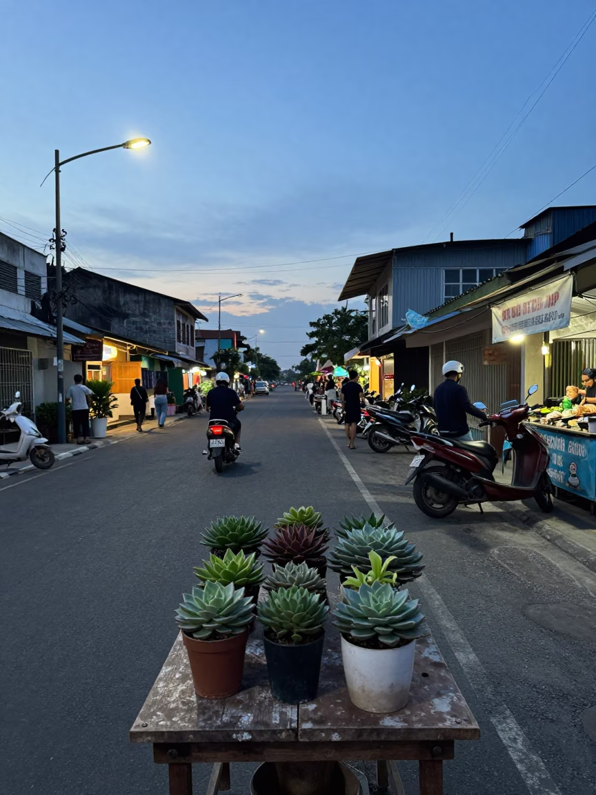Street Scene in Surabaya at The Early Evening Light in in Surabaya, Indonesia