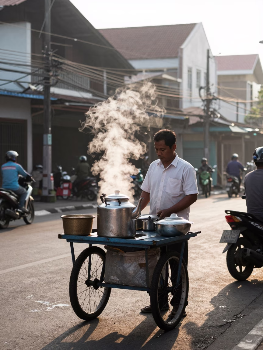 Street Scene in Surabaya at The Early Morning Light in in Surabaya, Indonesia