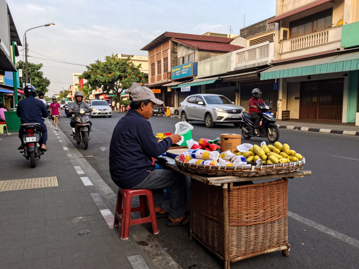 Street Scene in Surabaya at The Late Morning Light in in Surabaya, Indonesia