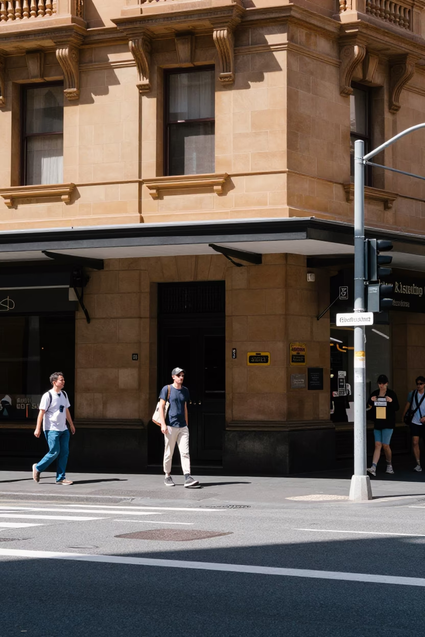 Street Scene in Sydney at Bright Midmorning Light in in Sydney, New South Wales, Australia