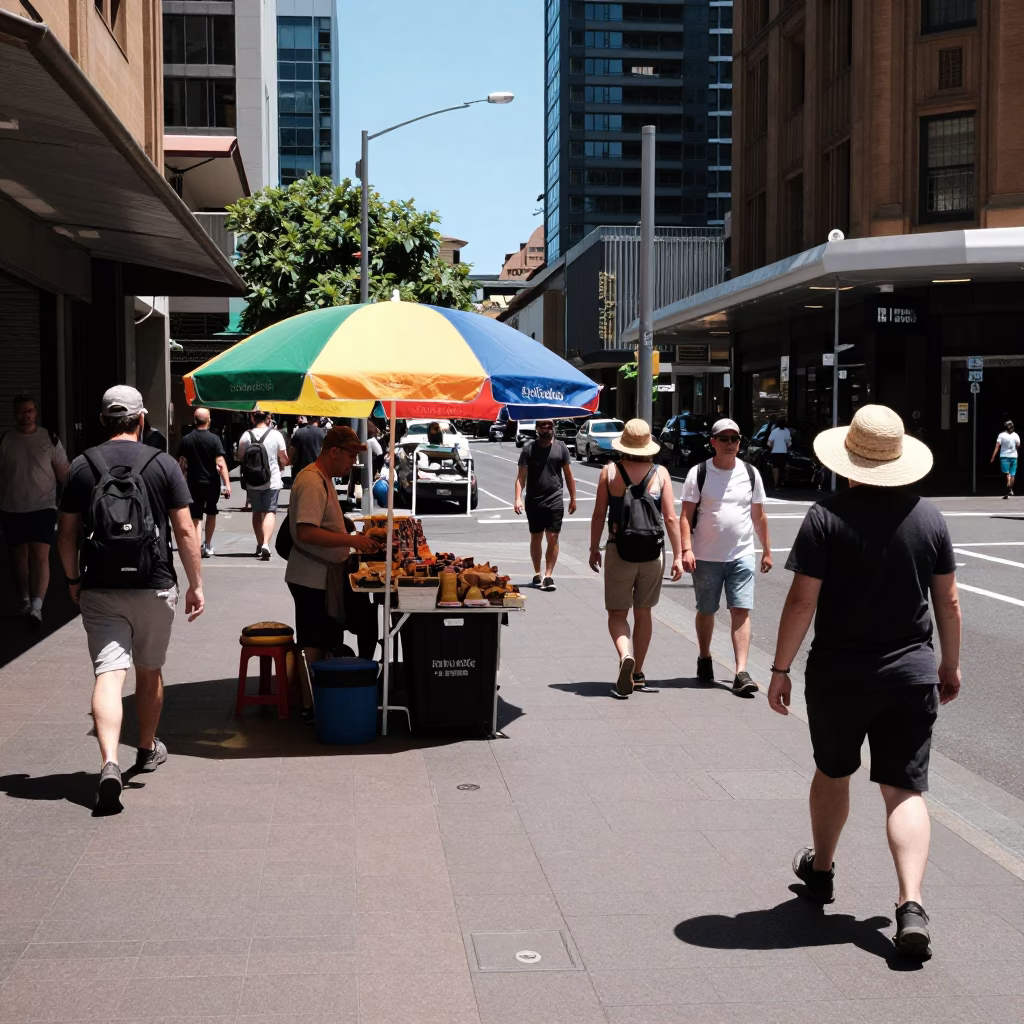 Street Scene in Sydney at Flat Noon Light in in Sydney, New South Wales, Australia