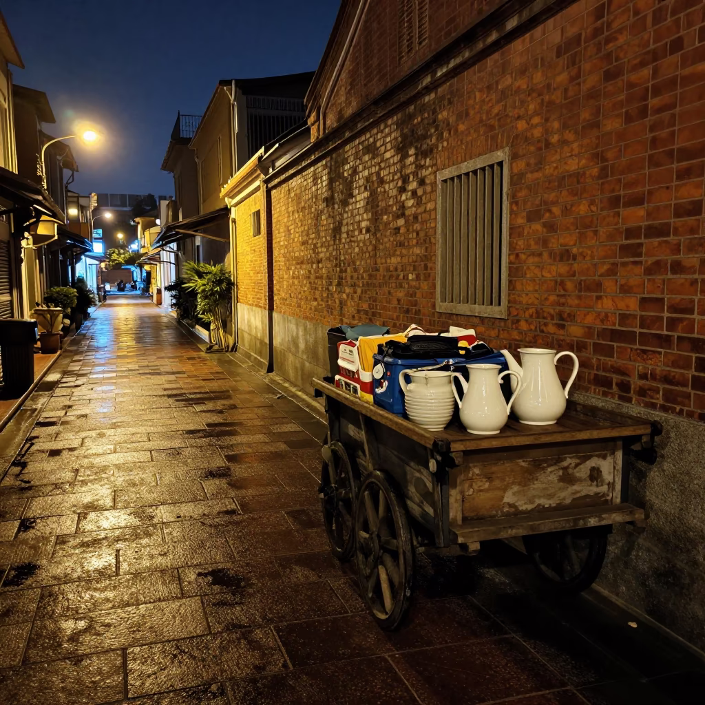 Street Scene in Tainan at As City Lights Begin To Glow in in Tainan, Taiwan