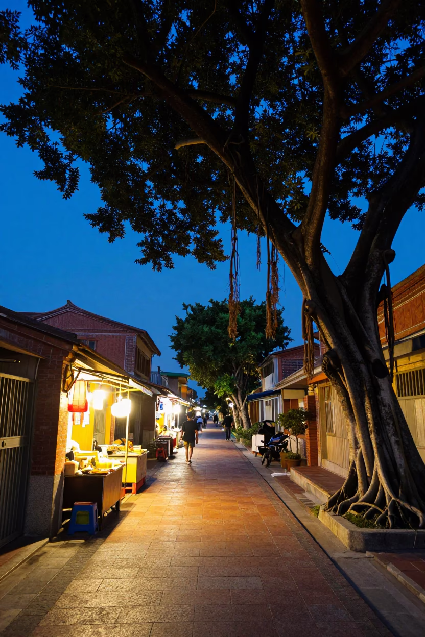 Street Scene in Tainan at Blue Hour in in Tainan, Taiwan