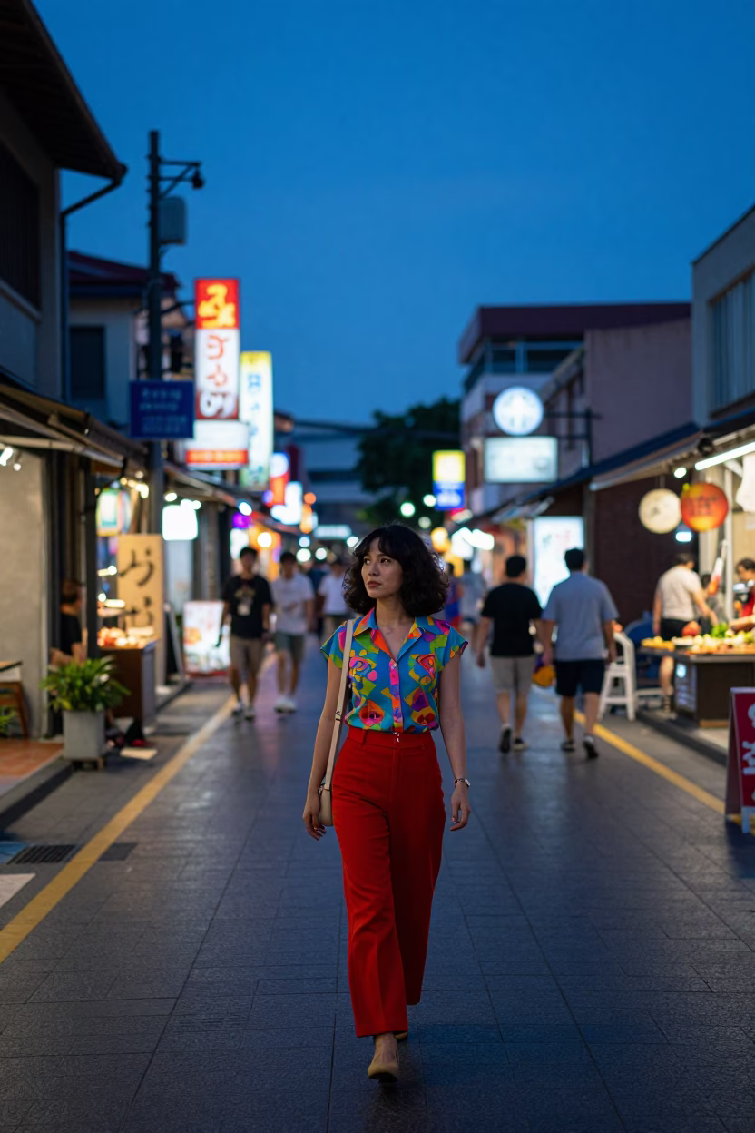 Street Scene in Tainan at Blue Hour in in Tainan, Taiwan