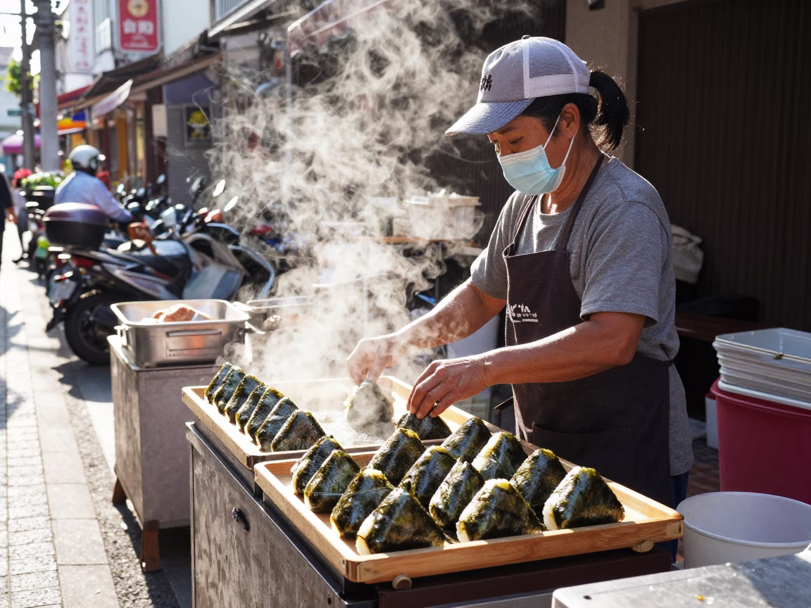 Street Scene in Tainan at Bright Midmorning Light in in Tainan, Taiwan