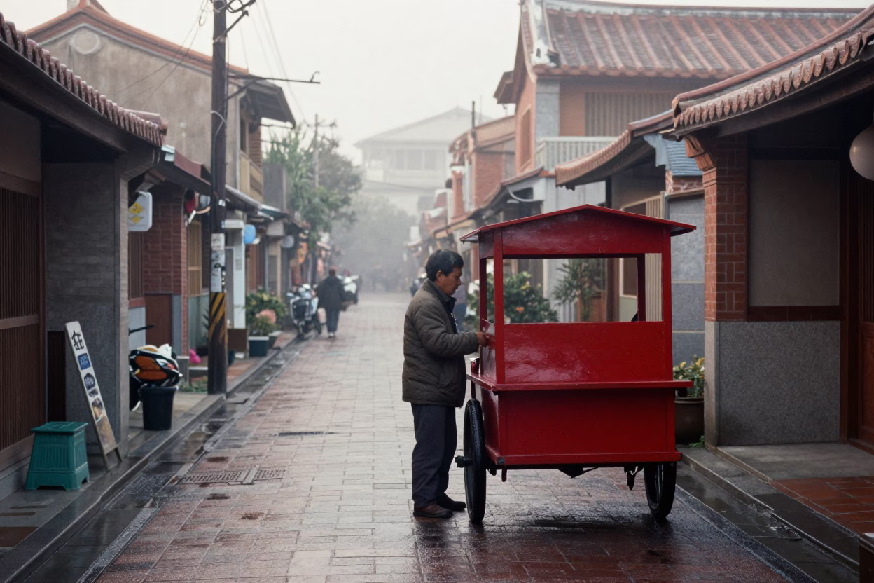 Street Scene in Tainan at Dawn Light in in Tainan, Taiwan