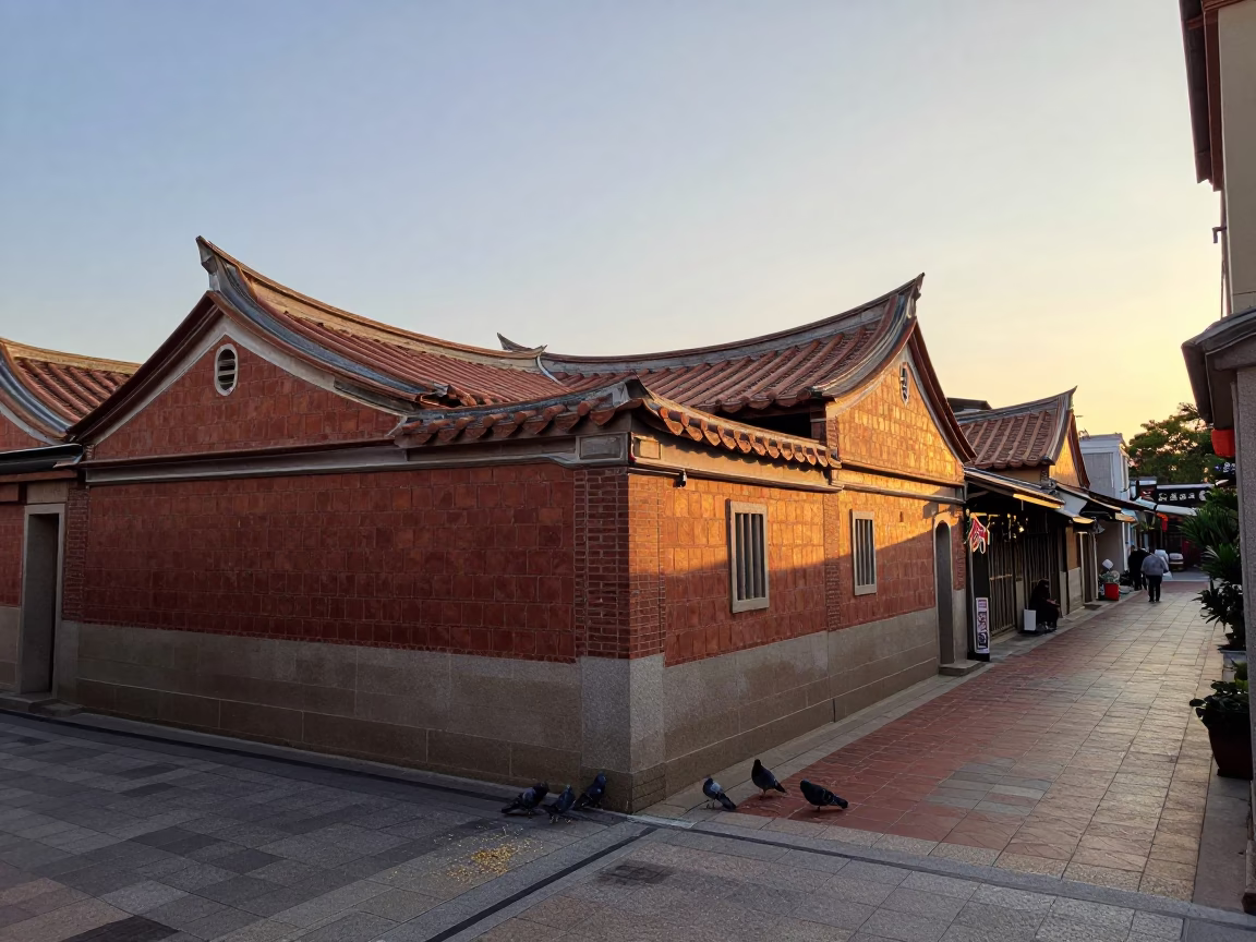 Street Scene in Tainan at First Light Of Dawn in in Tainan, Taiwan