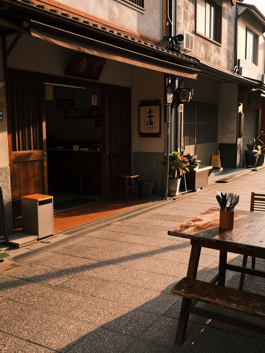 Street Scene in Tainan at Honeyed Evening Light in in Tainan, Taiwan