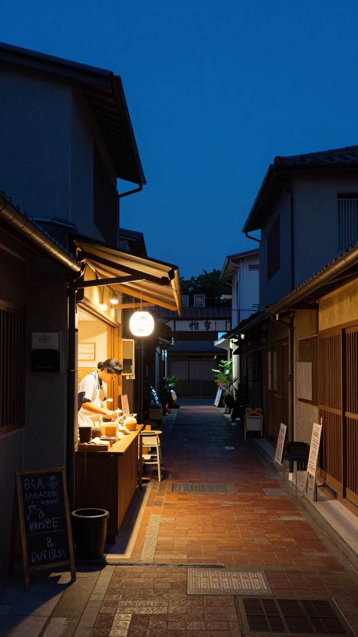 Street Scene in Tainan at Indigo Twilight After Sunset in in Tainan, Taiwan