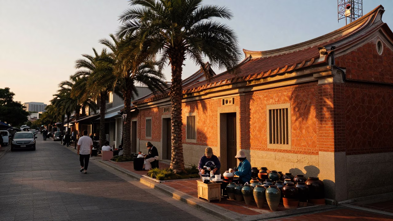 Street Scene in Tainan at Sunset Light in in Tainan, Taiwan