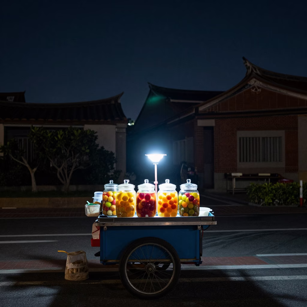 Street Scene in Tainan at The Deepest Night Sky Light in in Tainan, Taiwan