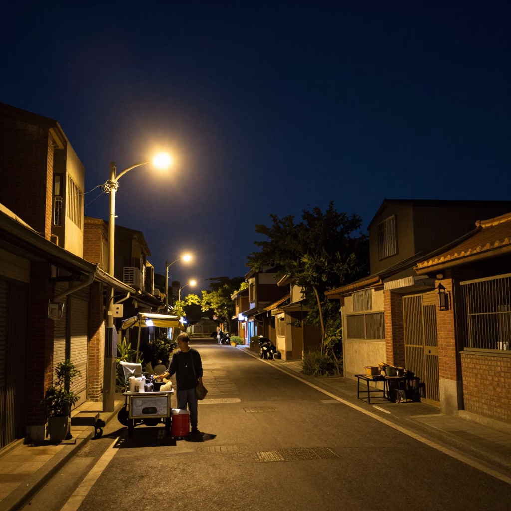Street Scene in Tainan at The Deepest Night Sky Light in in Tainan, Taiwan