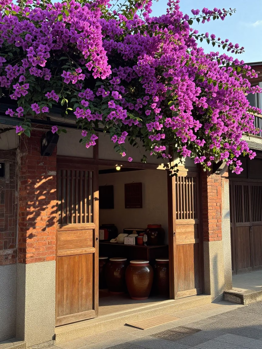 Street Scene in Tainan at The Early Afternoon Light in in Tainan, Taiwan