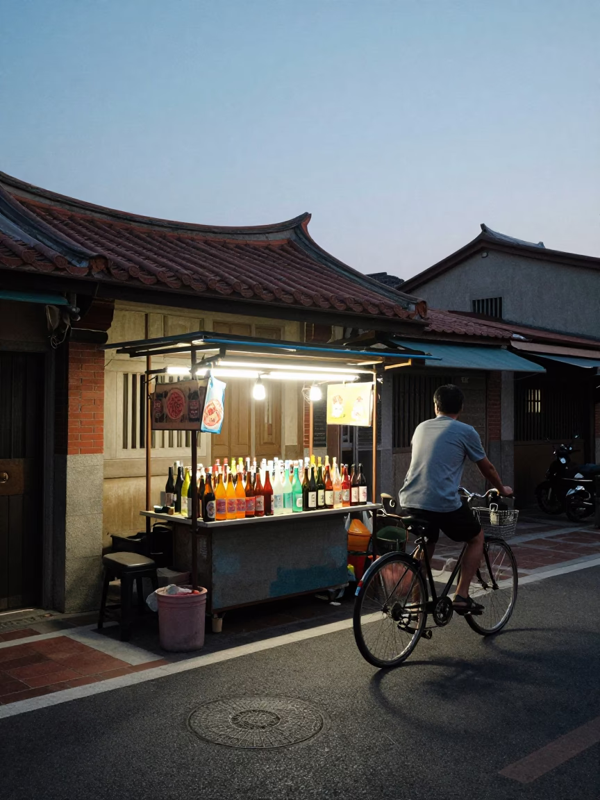 Street Scene in Tainan at The Early Evening Light in in Tainan, Taiwan