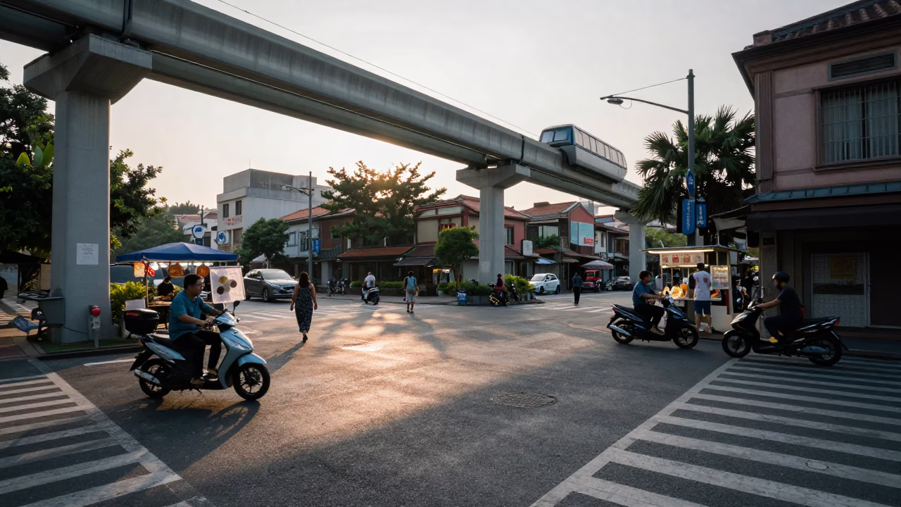 Street Scene in Tainan at The Early Morning Light in in Tainan, Taiwan